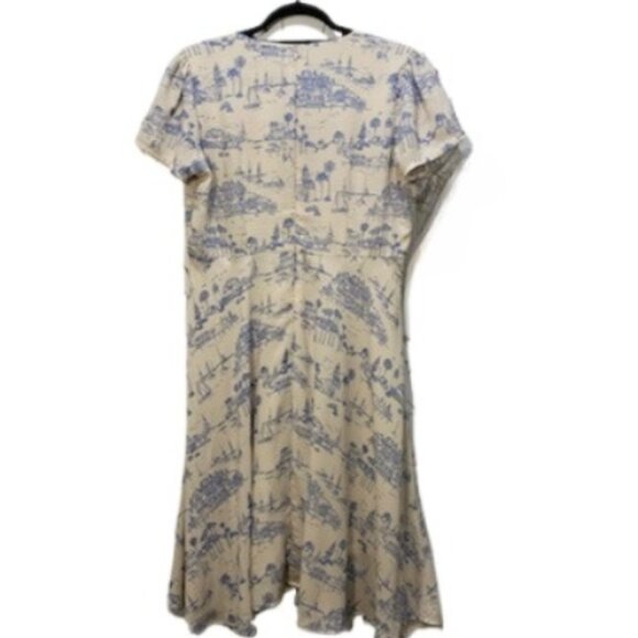 PAPER DOLLS Womens Reggie Dress Toile Print Cream Blue Size L Feminine Coquette - Picture 8 of 10